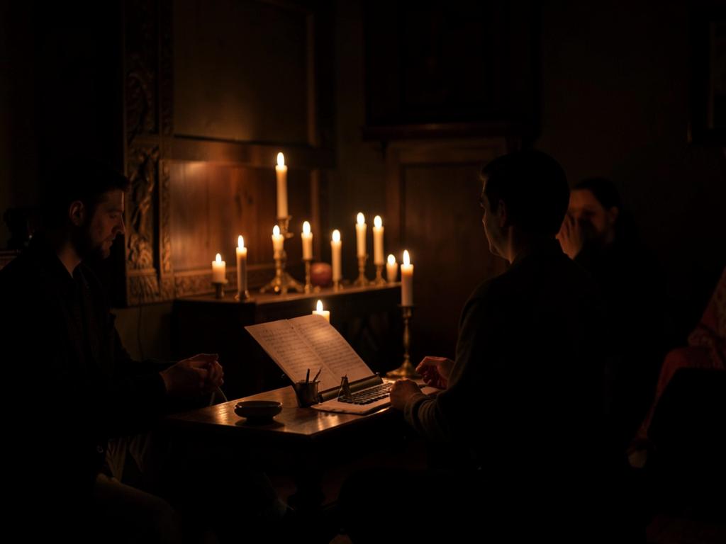 Atmosfera raccolta con candele durante un momento di musica meditativa